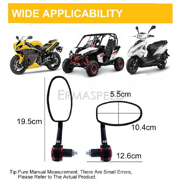 Universal Motorcycle Mirrors 7/8" 22mm Motorcycle Handlebar End Mirrors Aluminum Motorbike Side Rearview Mirrors