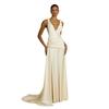 Deep V Twisted Shoulder Satin Dress, European and American Style Waist and Thin Tail Style Banquet Atmosphere Dress Women