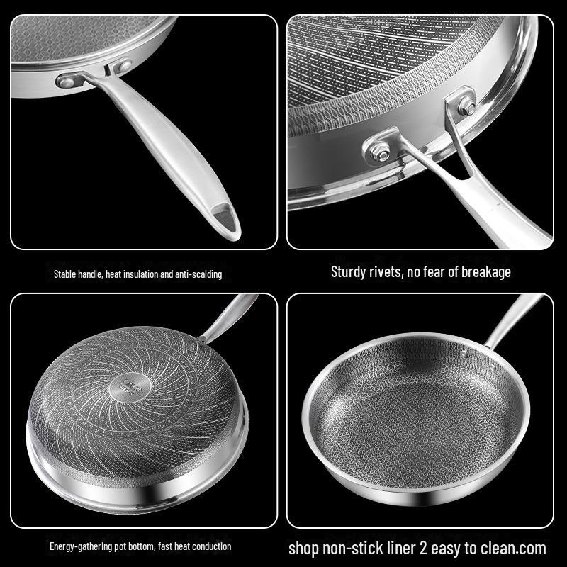 Stainless Steel Non-Stick Honeycomb Frying Pan for Steaks & Pancakes