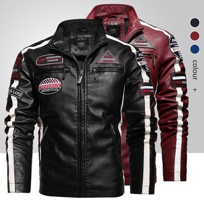 Vintage Motorcycle Jacket  Men Fashion  New Biker Leather Jacket  Male  Embroidery  Bomber Coat  Winter  Fleece  Pu Overcoat