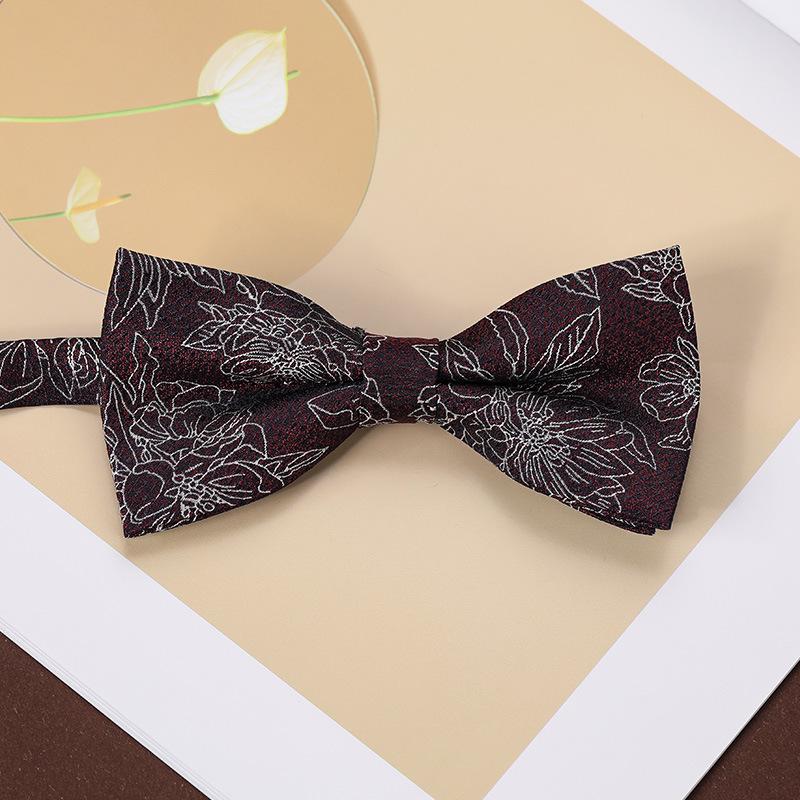 Men'S Fashion Bow Tie Color Woven Jacquard Double Striped Small Flower Business Retro Suit Shirt Bow