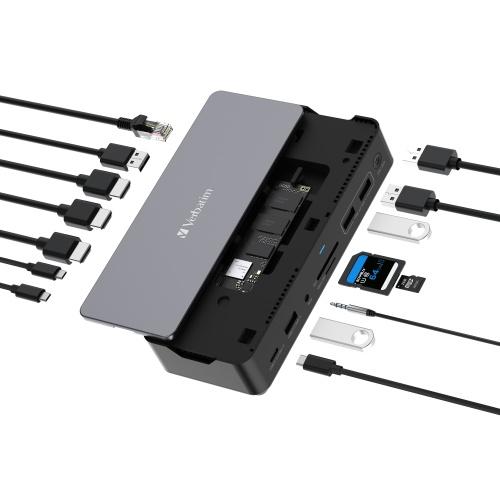 Verbatim 32174 CDS-15SSD USB-C Pro Docking Station 15 Ports, 256GB SSD, Grey/Black