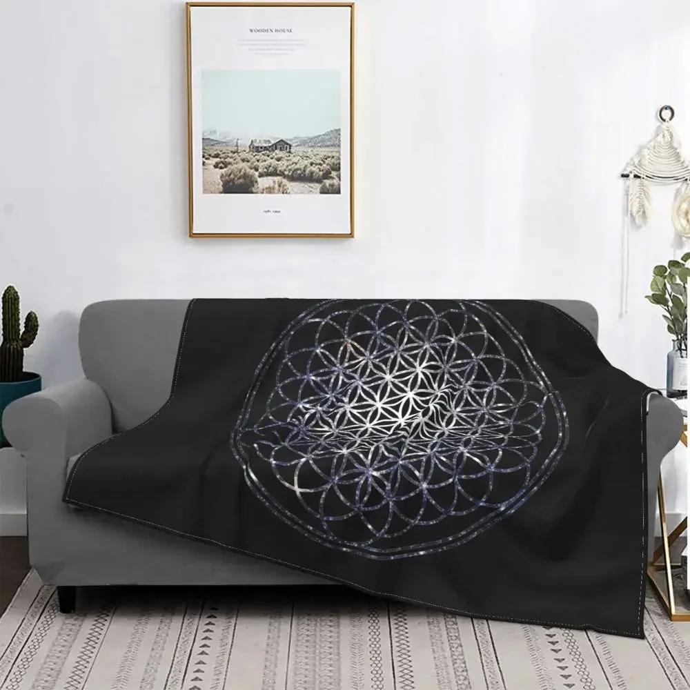 Flower of Life Sacred Geometry Star Cluster Flannel Blankets Print Mandala Religious Soft Throw Blankets for Sofa Plush Quilt