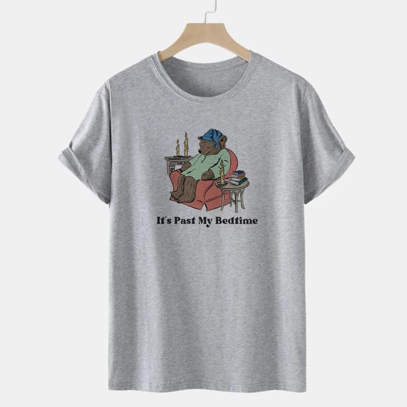 Past My Bedtime Book Lover Funny Meme TShirts Women Cute Bear Bookworm Graphic T Shirt Unisex Short Sleeve Book Lover Tees Tops