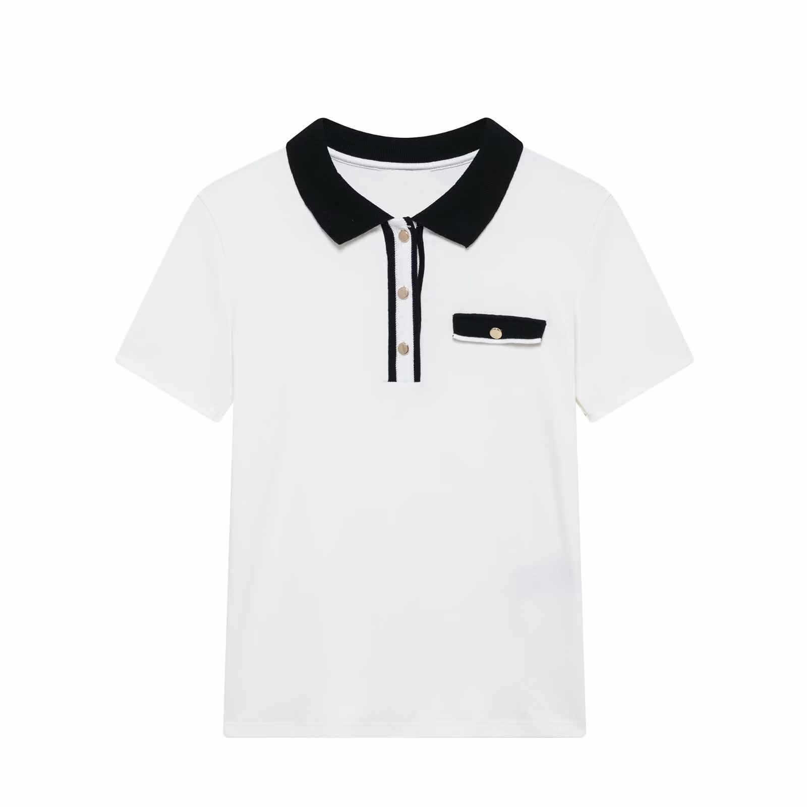 

Женский трикотажный топ облегающего кроя с лоскутным узором и воротником поло, весна 2025 Medium белый