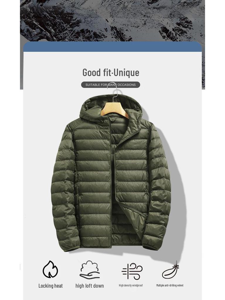 Herbst/Winter Herren Leichte Kurze Daunenjacke – Mit Kapuze und Warm