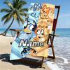 Custom Name Personalized Bluey Print Beach Towel, for Trip Camping Beach Party Home Decor, Birthday Gift for Family & Friends