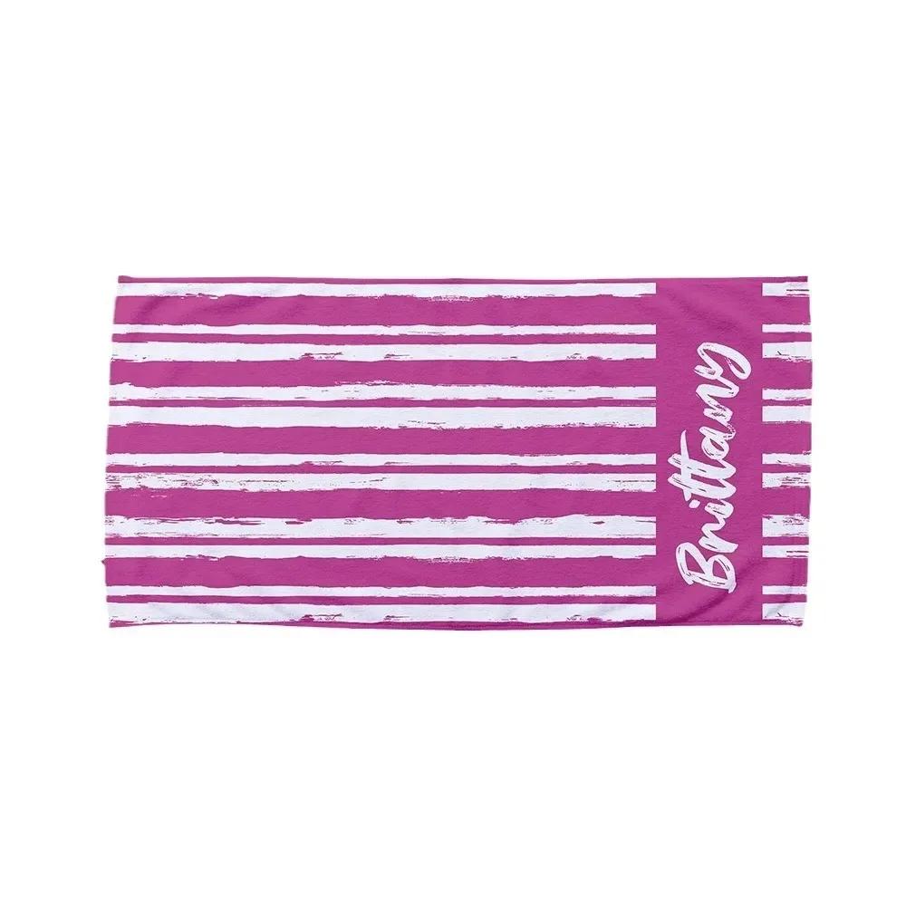 Personalized Striped Beach Towel Girls Trip Customize Logo Swimming Pool Party Bath Towels with Name Vibes Summer Favors