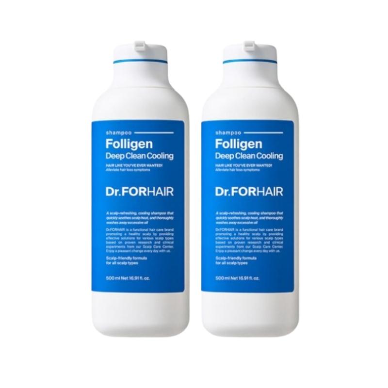 Dr.FORHAIR Folligen Deep Clean Cooling Shampoo 500ml x 2 – Scalp Cooling, Deep Cleansing, Refreshing Herbal Citrus Scent 500ml x 2