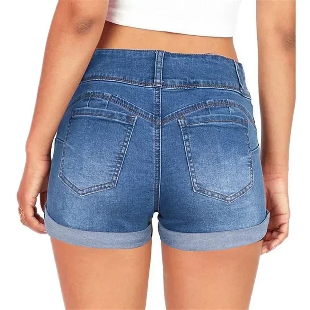 Shorts Vaqueros Azules Cintura Vaquero Elástico Plisados Shorts de Verano Coreanos para Mujer