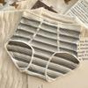Women's High-Waisted Tummy Control Striped Plus-Size Underwear with Crotch for Autumn and Winter