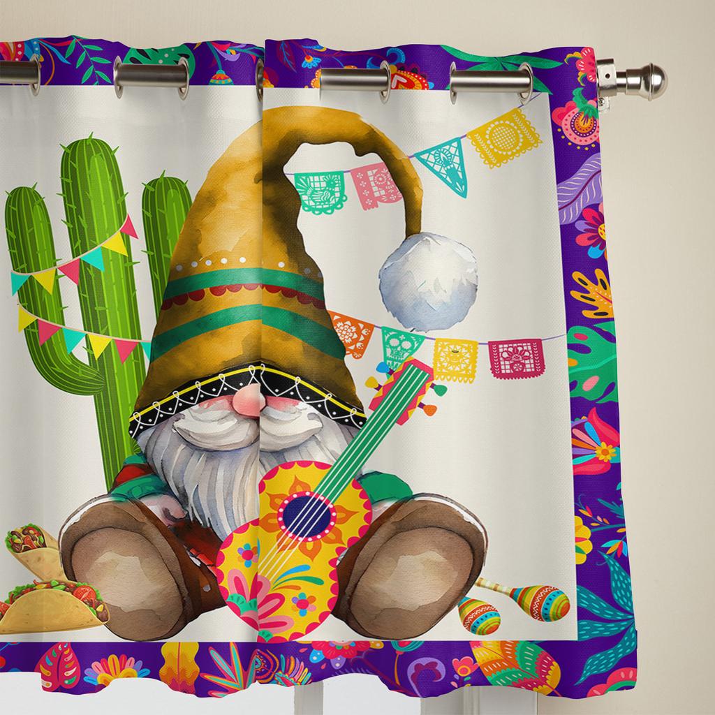 Mexican Midget Cactus Guitar Curtains for Bedroom Living Room Window Curtain Treatments Blinds Kitchen Home Decor Drapes