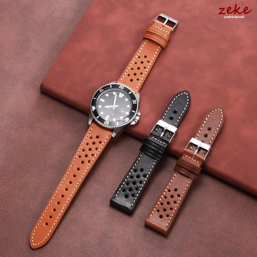 Handcrafted Cowhide Leather Strap Ventilated Design Watch Band 18mm 20mm 22mm for Omega Vintage Green Brown Black Men's Bracelet