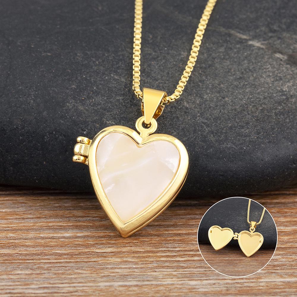 Nidin New Creative Design Love Heart Shape Flip Pendant Necklace For Women Men Family Photos Souvenir Jewelry Accessories Gifts