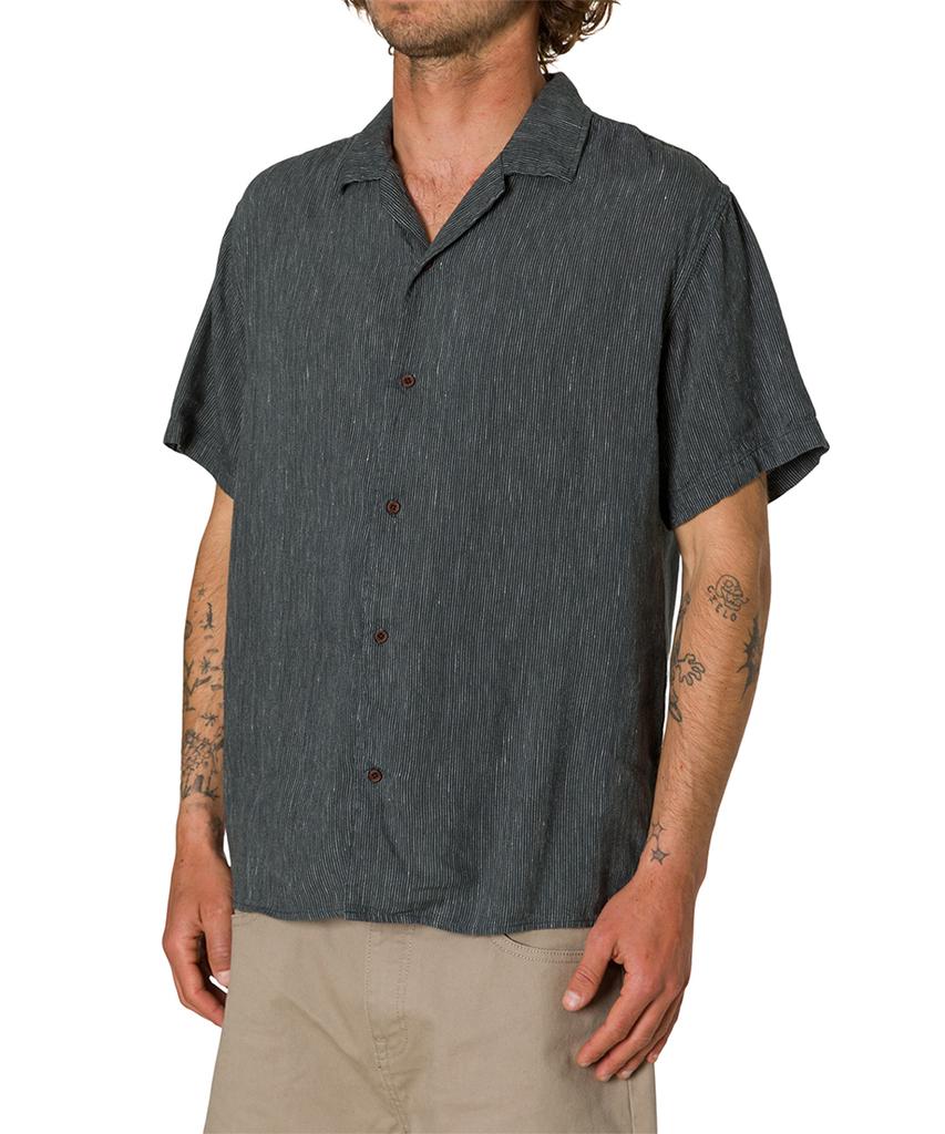 Keiteun Teller Striped Short Sleeve Shirt - Black Wash