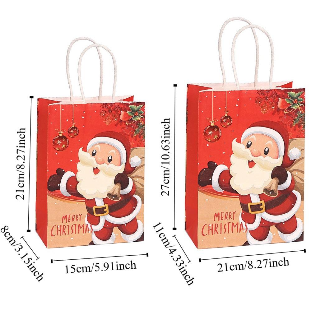 6Pcs Merry Christmas Kraft Paper Bags Santa Claus Red Paper Candy Biscuit Bags Elk Snowflake with Handle Gift Packaging Bags