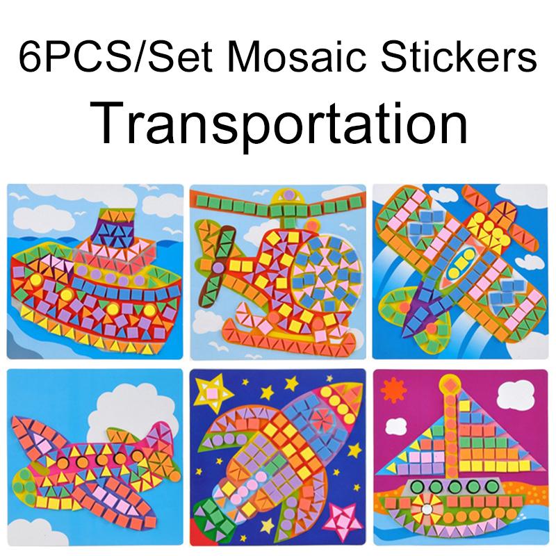 6Sheets/Set Random Mosaic Cartoon Stickers Self Adhesive Handmade Artclass Props DIY Stationery Fun Rewards School Accessory ZYF