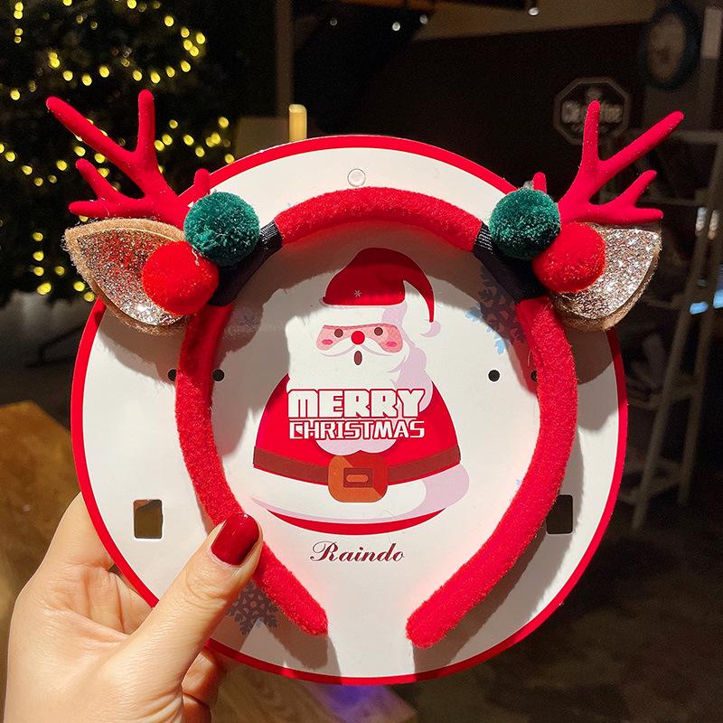 Mori Style Reindeer Antler Headband & Clips - Festive Red Hair Accessories for Women and Children