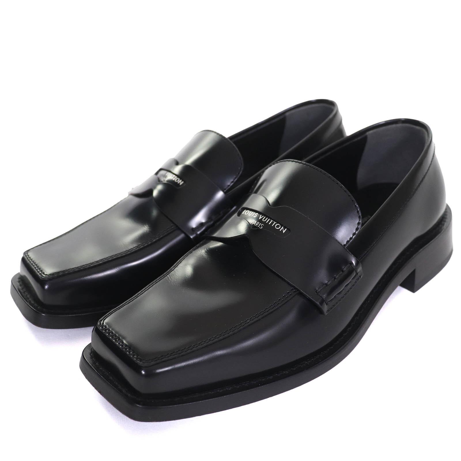 

LOUIS VUITTON loafers Square Toe Logo Leather Coin black leather Women 35.5 Used
