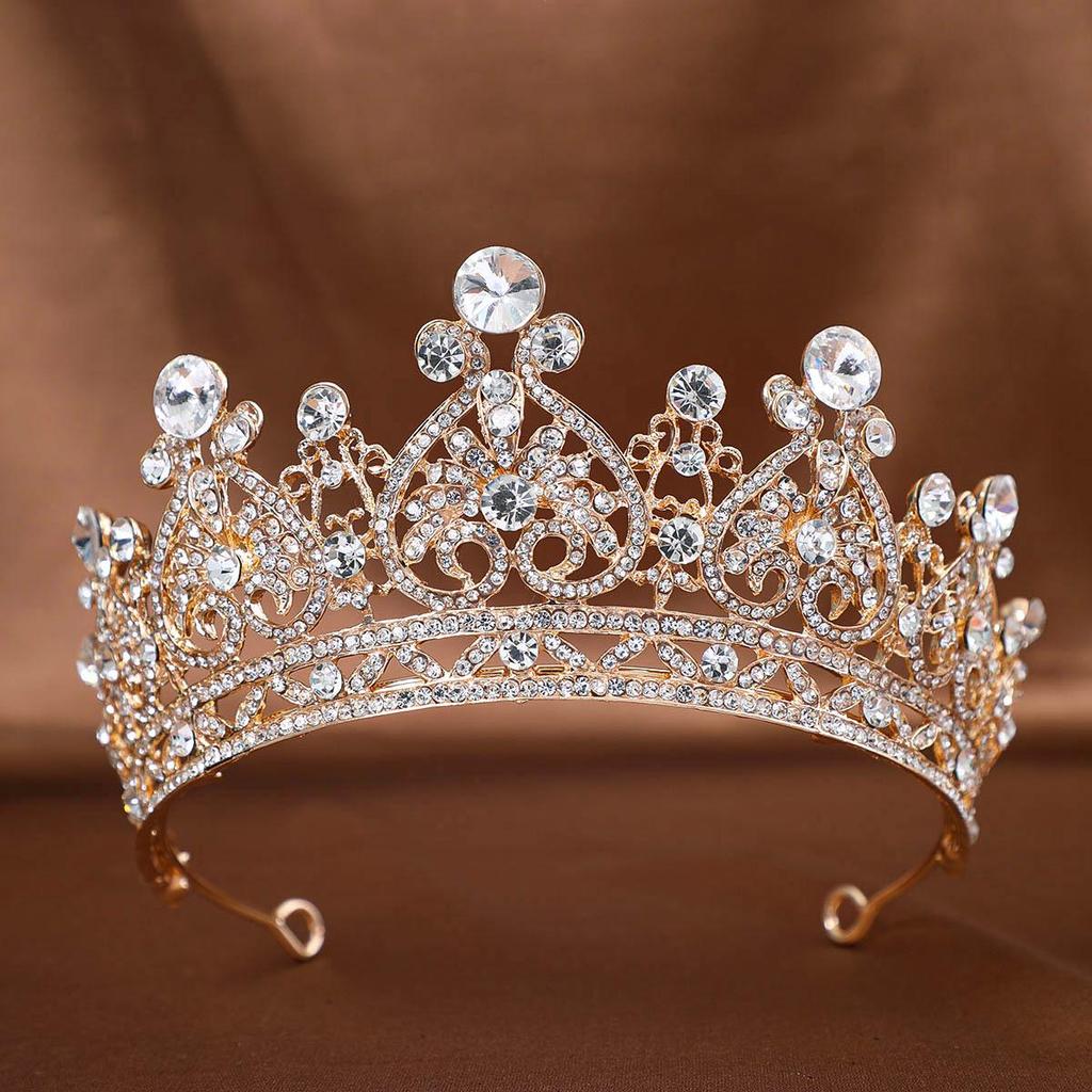 European Baroque Bridal Rhinestone Crown Headdress - Elegant Alloy Hair Accessory for Weddings & Makeup