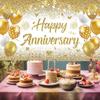 White Gold Happy Wedding Anniversary Banner for 5 10 15 20 25 30 40 50 for Couple, Happy Anniversary Decorations, Surprise for Parents Cheers To