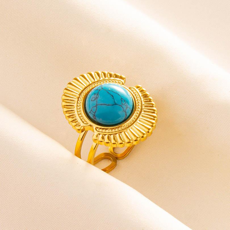 1pcs Blue Stone Ethnic Vintage Open Adjustable Sun Heart Star Stainless Steel Rings For Women Men Accessories Jewelry Bague Gift