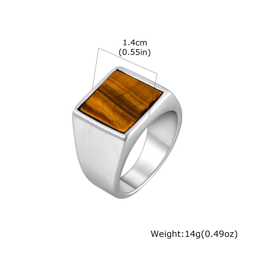 Tiger Eye Stone Ring for Men Boys,Stainless Steel Brown Natural Stone Signet Ring Square Ring,Stylsh Party Jewelry Gift