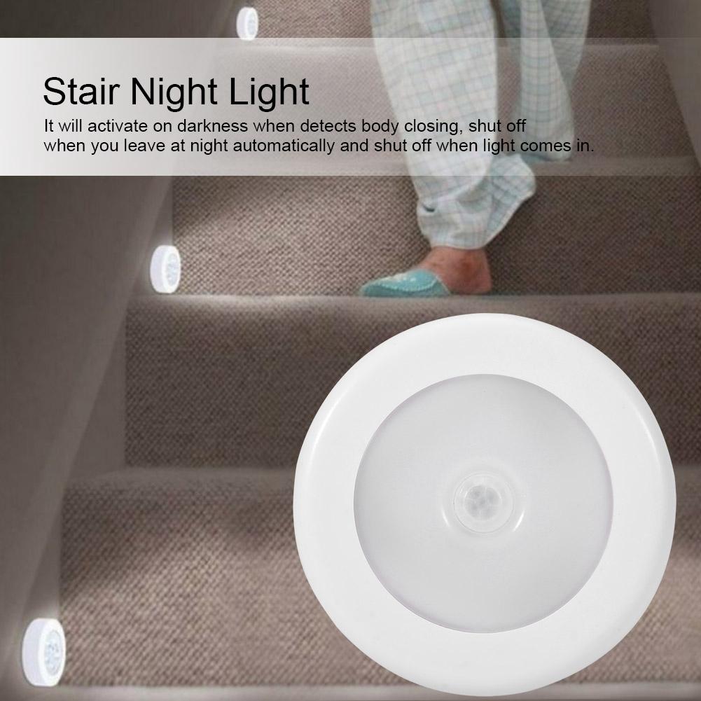 6 LED Round Auto Motion Light Sensor Infrared Night Light Cabinet Cupboard Stair Lamp