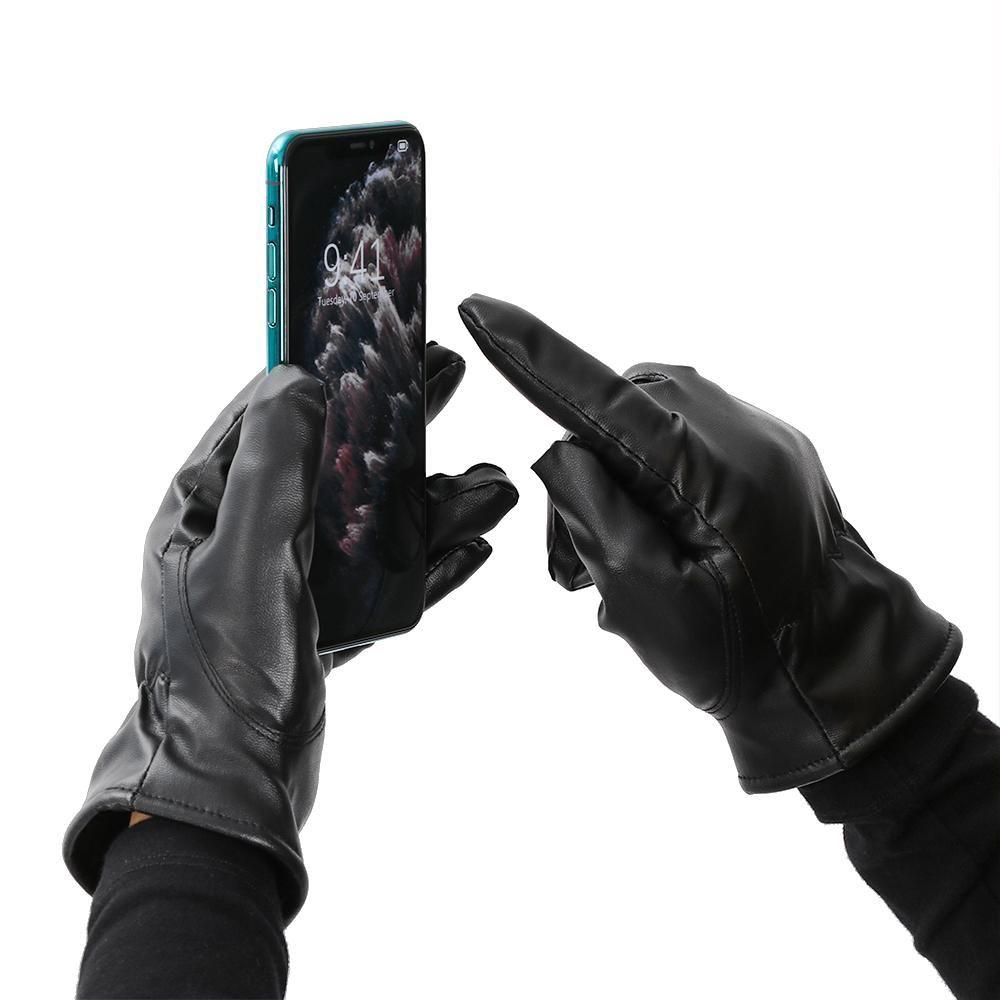 Winter Leather Thermal Warm Windproof Gloves Black Gloves Anti Slip Mittens Touchscreen