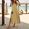 Women Fashion Round Neck Colorful Splicing Printed Short Sleeve Side Slit Dress Casual Vacation Dress Long Loose Dress