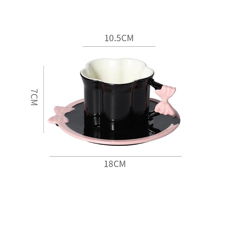 280ml European Ceramic Bow Coffee Cup and Saucer Exquisite Afternoon Tea Flower Tea Cup Coffee Mug Pink Breakfast Milk Mug Gifts
