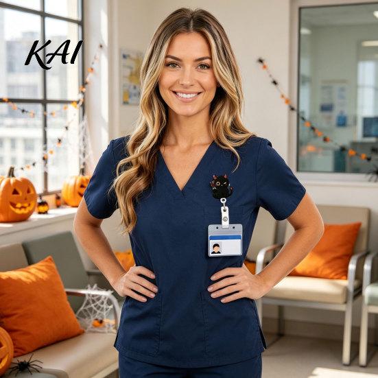 Student Id Card Protector Halloween Black Cat Pumpkin Badge Reel, Retractable with 360 Degree Rotating Clip, Decorative Holder for Doctors Acrylic