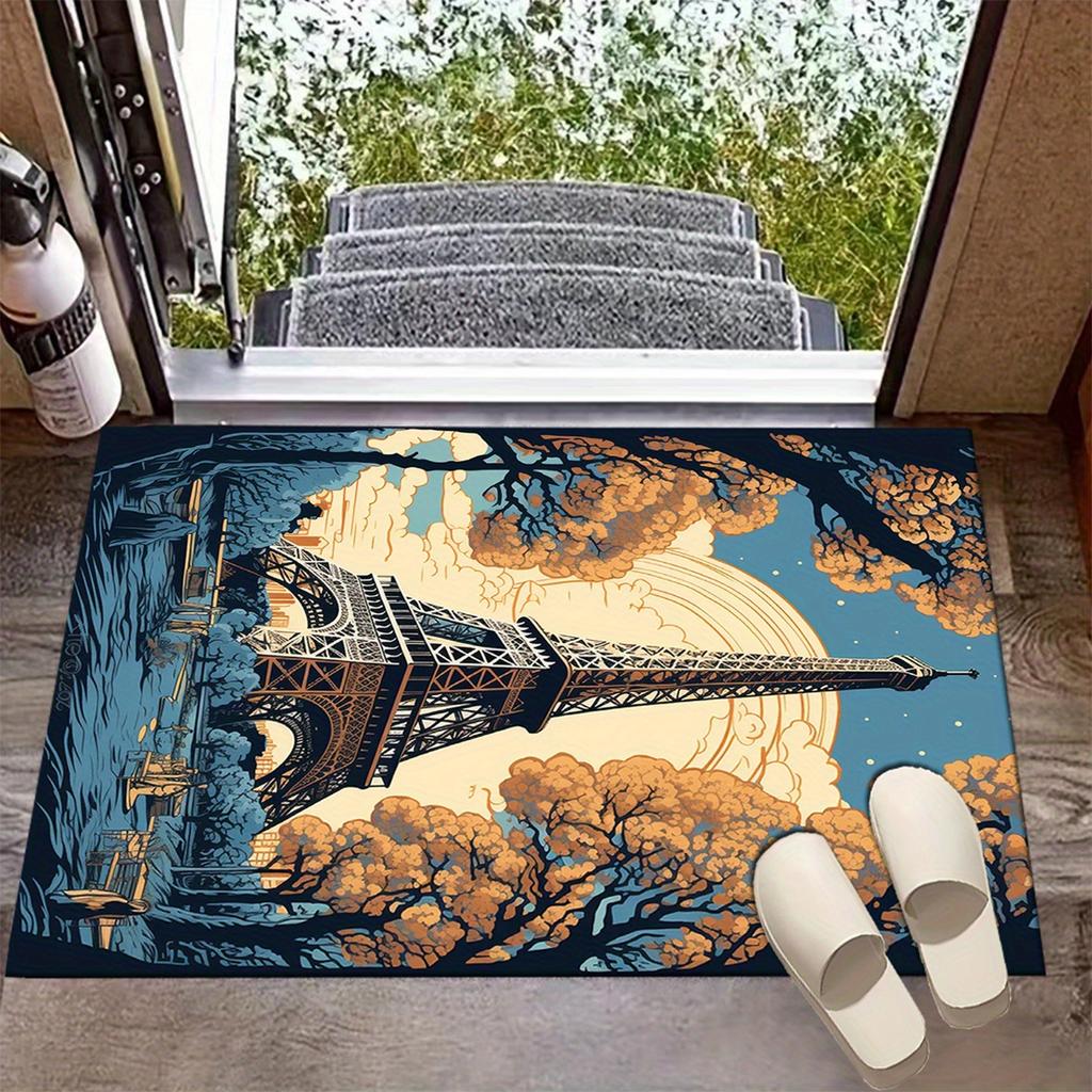 Eiffel Tower Printed Carpet Large Non-Slip Area Carpet-Crystal Velvet Polyester Carpet-Bedroom, Living Decoration