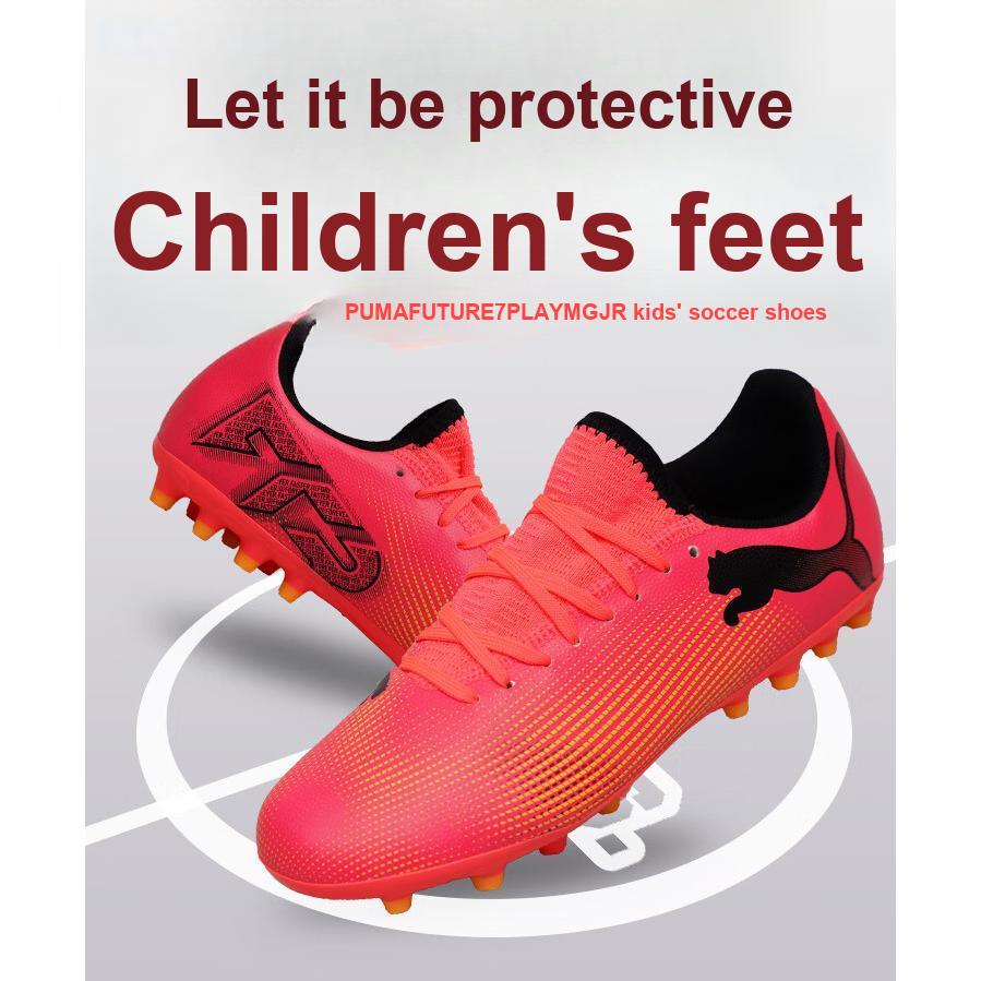 Puma Future 7 Play FG/AG Lightweight Comfortable Low-Top Kids Soccer Shoes Kids sneaker Red Black Yellow 107736-03