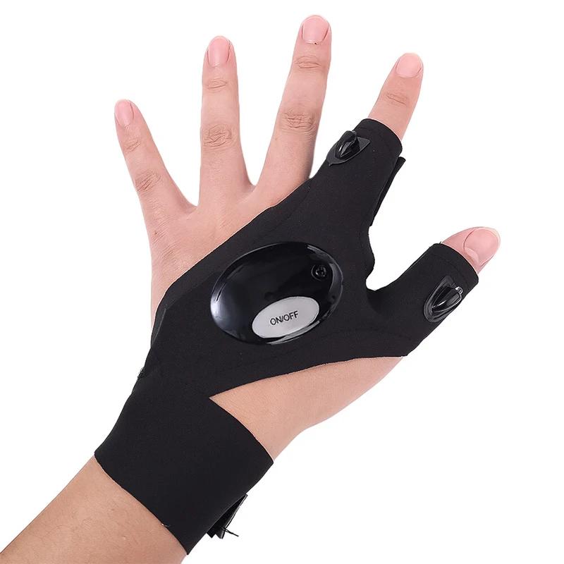 Night Outdoor LED Magic Strap Fingerless Gloves Motorcycle Bicycle Night Safety Riding Waterproof Fishing Glove Moto Accessories