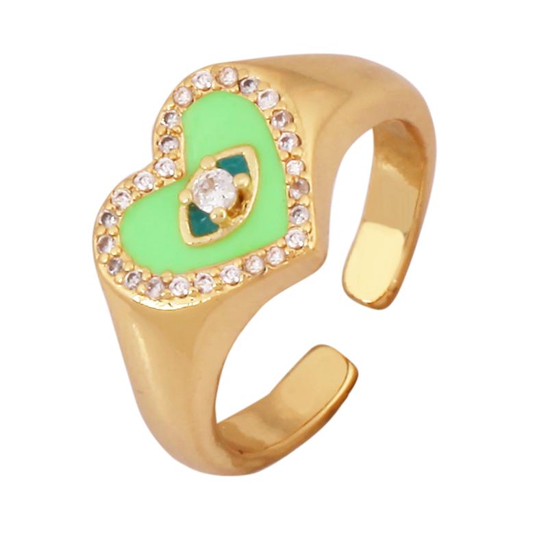 New Colorful Enamel Coated Zircon Finger Ring,Unique Eye Brass 18K Gold Plated Open Adjustable Rings Jewelry Findings Supply P34