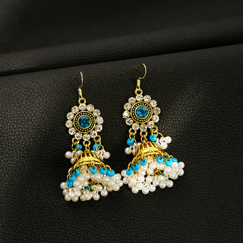 

Богемные серьги-пусеты Серебряная игла : Страз, Кисточка, Жемчуг, Винтажный Этнический Дизайн в Форме Колокольчика