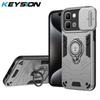 KEYSION Shockproof Armor Ring Stand Case for Infinix Note Edge 5G Slide Camera Lens Protection Phone Cover for Infinix Note Edge 5G