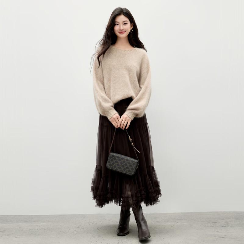 Women's Merino Cashmere Blend Round Neck Sweater