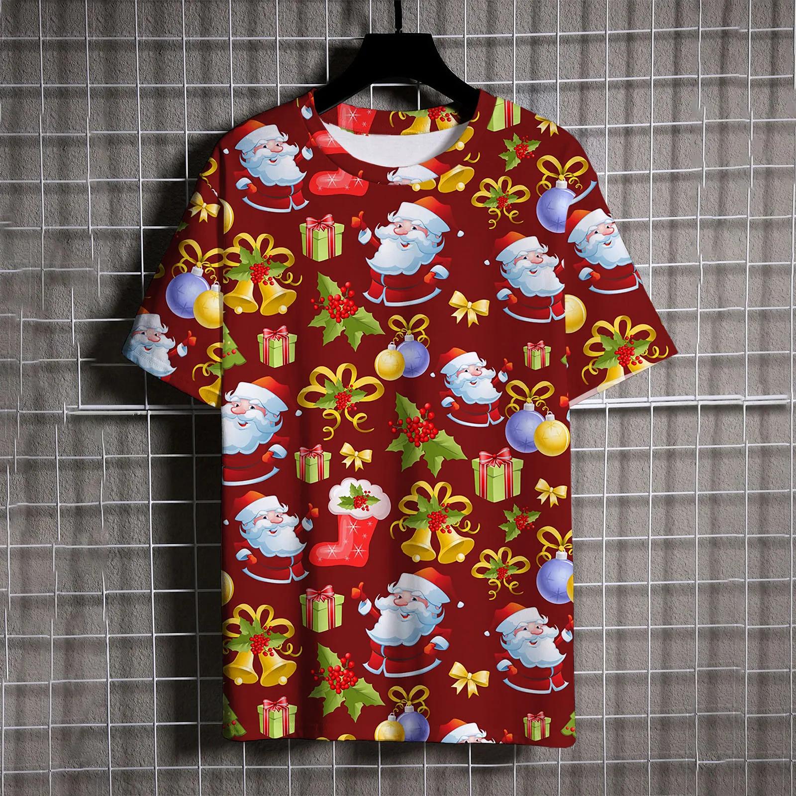 

Футболка с принтом Санта-Клауса для мужчин, повседневная, с коротким рукавом и круглым вырезом, новогодний подарок, детская рождественская одежда, футболки для мальчиков и девочек XL