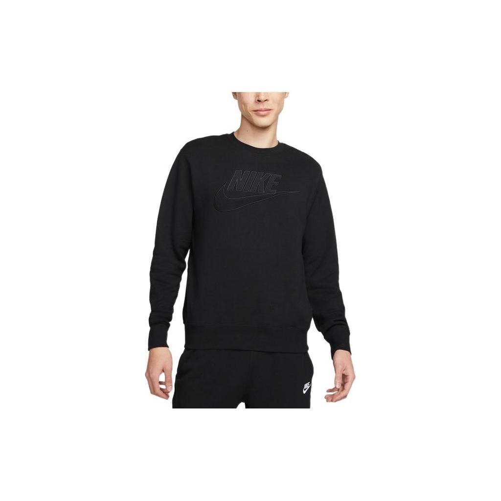 Nike FW22 Logo Print Patchwork Fleece Crewneck Sweatshirt Men Tops Black DQ4584-010