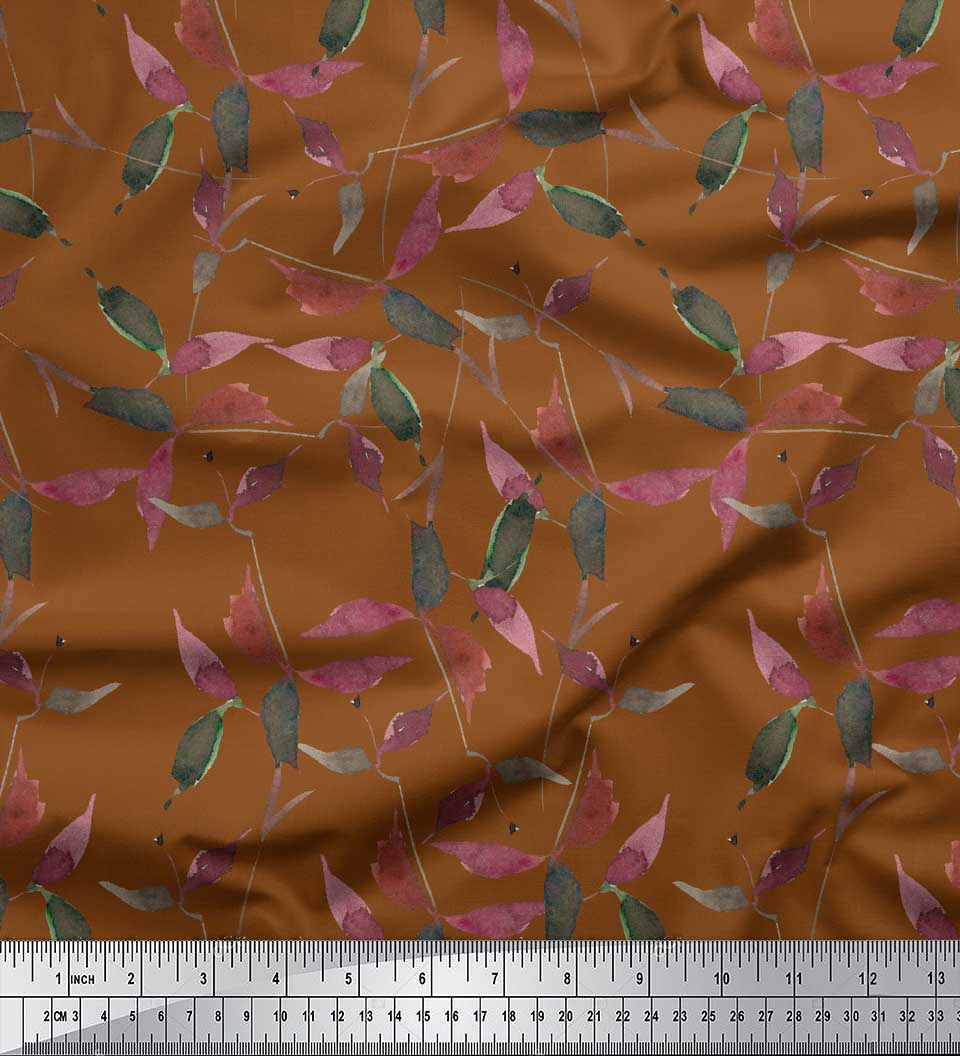 

Soimoi Green Японія Креп Сатин Тканина Листя Акварель Декор Тканина Надрукований метр 42 дюйма 42 Inch Wide - Poly Crepe коричневий