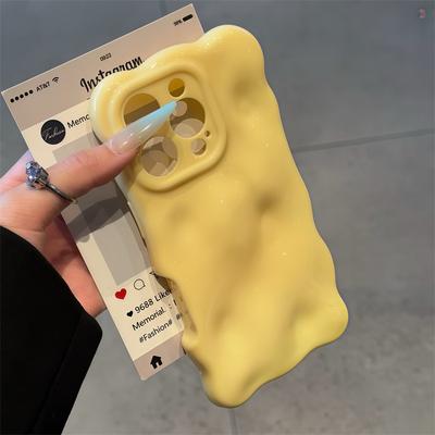 Funda de Teléfono de Silicona Suave de Lujo con Patrón de Olas Plegadas Para iPhone 11 12 13 14 15 16 Pro Max Plus Carcasas Traseras de Parachoques Color Caramelo Cubierta