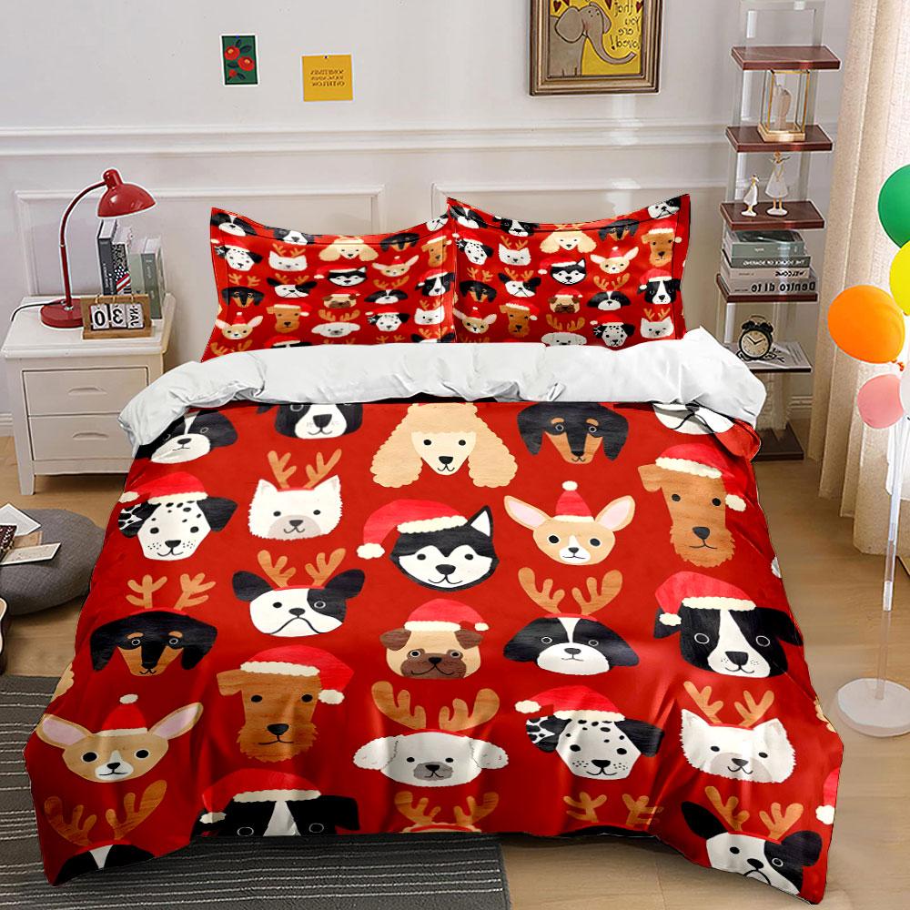 Cute Holiday Dog Pattern theme bedding Set Multiple sizes kid's and adults' bedroom Exquisite 3PC bedding set gift