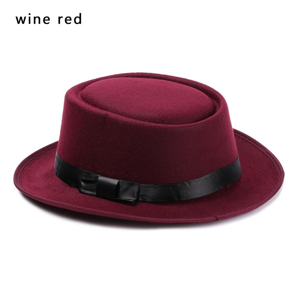 New Fashion Vintage Wide Brim  Jazz Cap Woolen Dress Dance Party Flat Top Panama Jazz Caps Fedora Hat Cowboy Hat