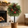 Outdoor Patio Christmas Accents Artificial Poinsettia Flower Yard Stake Red Floral Ground Spike Decor Potted Pine for Weather‑Resistant Fake Plant