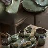 Rustic Gongfu Tea Set, Chinese Retro Style Ceramic Teapot,Handmade Pottery with Matching Tea Tray,Complete Ceramic Brewing Set