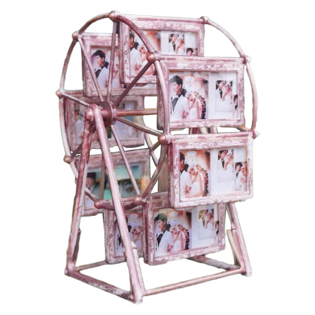 16 Photos Rotating Ferris Wheel Picture Frame Vintage Windmill Picture Display Frame For Family Wedding Travel Home Table Decor розовый