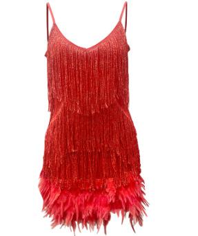 

Stylish Tassel Sequins, Multi-colored Birthday Party, Sexy V-neck Suspender Feather Stitching Dress Dress S красный