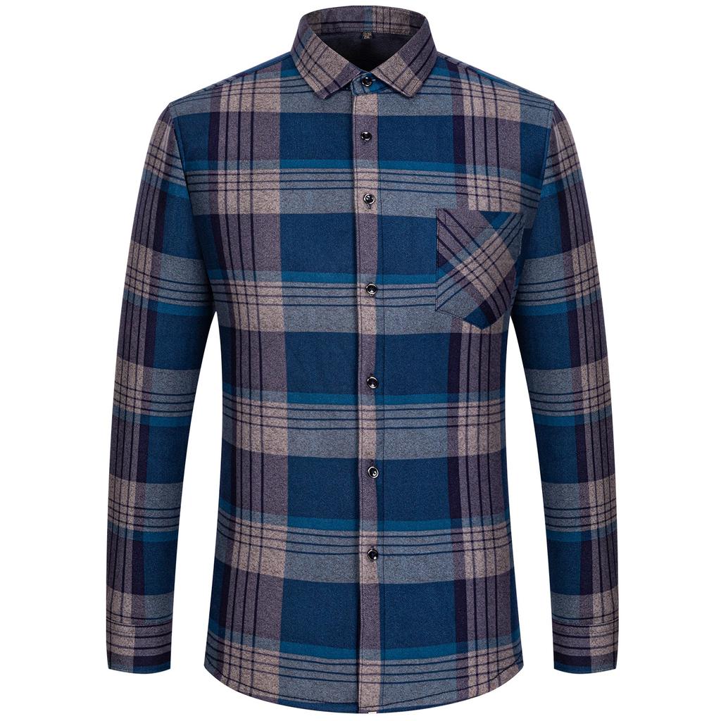 Thickened Double-Side Mens Plaid Shirt Fleece Lined Warm  Long Sleeve Winter Print Casual Daily Soft Autumn Clothes Plus 8XL 7XL